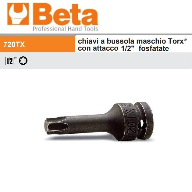 BETA 720TX 45 CHIAVI BUSSOLA MASCHIO IMPRONTA TORX® CON ATTACCO  1/2" FOSFATATE