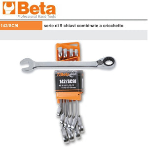 BETA 142/SC9-I SERIE 9 CHIAVI COMBINATE MM.8 ÷19  A CRICCHETTO REVERSIBILE CON SUPPORTO COMPATTO