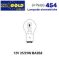 EUROGOLD 12V 25/25W BA20D S1 (4 PZ.) LAMPADE PER PROIETTORI E LUCI DI POSIZIONE ANTERIORI MOTO 454