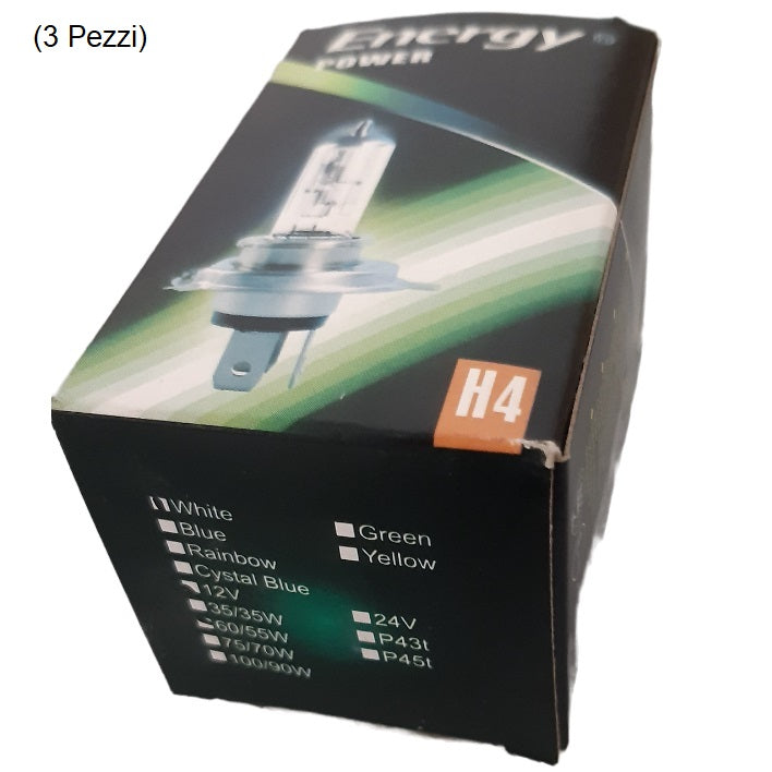 ENERGY POWER 12V 60/55W P43T H4 WHITE (3 PZ.) LAMPADE ALOGENE PROIETTORI AUTO E MOTO