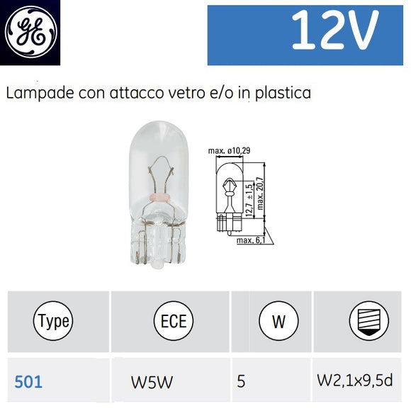 immagine-1-general-electic-general-electric-12v-5w-w5w-w21x95d-10-pz-lampade-con-attacco-in-vetro-501-ean-0043168924580