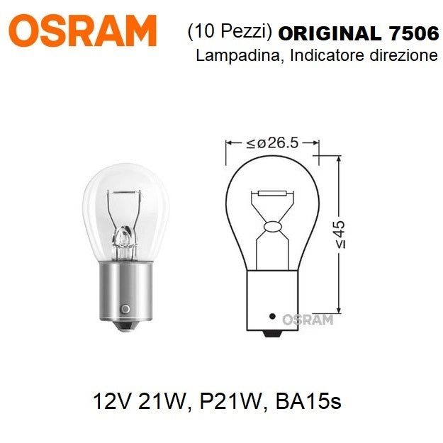 immagine-1-osram-osram-12v-21w-p21w-ba15s-10-pz.-lampadine-indicatore-direzione-7506-ean-4050300524849