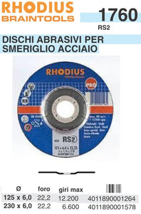 REIT 1760 RHODIUS DISCHI PER SMERIGLIO ACCIAIO RS2