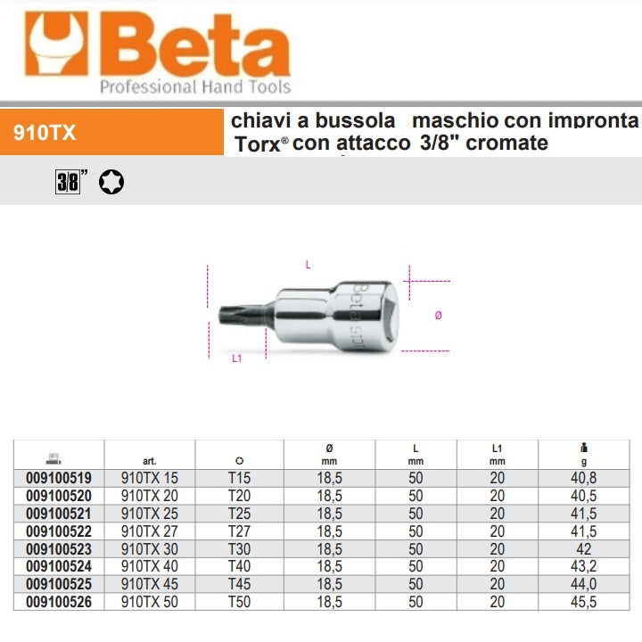 immagine-3-beta-beta-910tx-chiavi-a-bussola-maschio-impronta-torx-attacco-38-cromate-ean-8014230033457