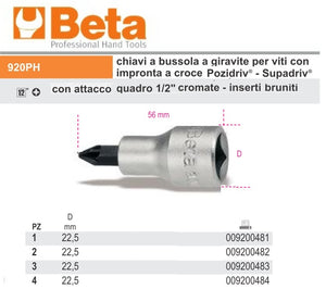 BETA 920PZ CHIAVI BUSSOLA GIRAVITE PER VITI A CROCE POZIDRIV® ATTACCO 1/2"