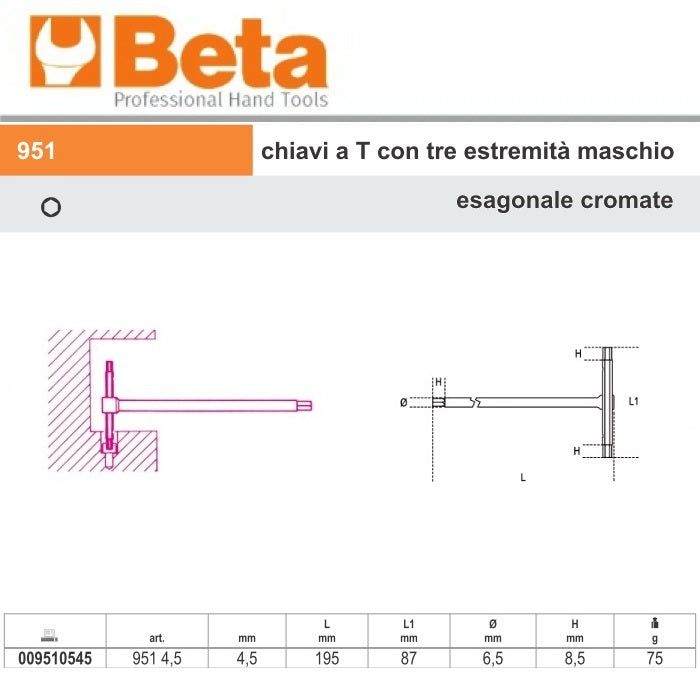 immagine-5-beta-beta-951qf-mm.45-chiavi-a-t-esag-maschio-con-astina-sfilabile-14-ean-8014230144184